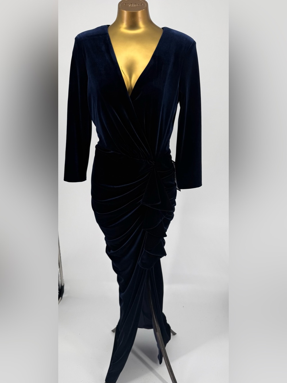 NWT Betsy & Adam Navy Velvet Ruched Formal Wrap Dress Size 12